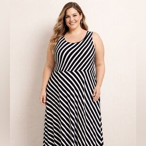 Old Navy Diagonal Striped Black and White Midi Dress